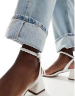 Wide Fit Honeydew mid block heeled sandals in white