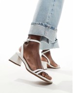 Wide Fit Honeydew mid block heeled sandals in white