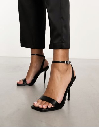 Wide Fit Nali barely there heeled sandals in black PU