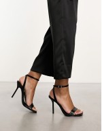 Wide Fit Nali barely there heeled sandals in black PU