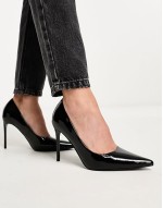 Paphos pointed high heeled court shoes in black patent