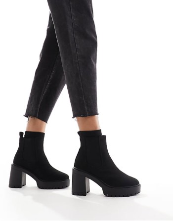 ‌Stylish Elma heeled chunky chelsea boots in black