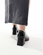 Wide Fit Saint block mid heeled shoes in black