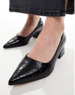 Wide Fit Saint block mid heeled shoes in black