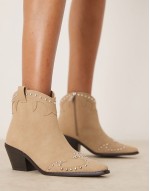 suedette buckle western boot in tan