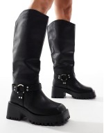 Ultra biker knee boots with square toe in black