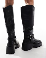 Ultra biker knee boots with square toe in black