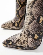Simmi London Gabby pointed platform knee boots in gold snake