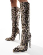 Simmi London Gabby pointed platform knee boots in gold snake