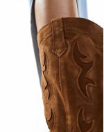real suede heeled cowboy boot in beige