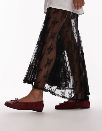 Claire leather ruched ballet flats in red