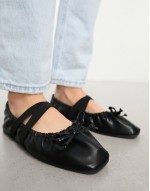 60% New Wide Fit Los Angeles ruched ballet in black PU