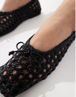 Lysandra leather high-vamp ballets in black weave