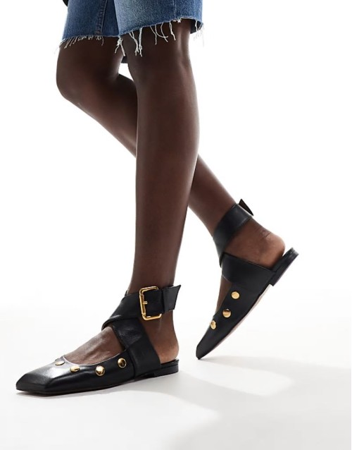 Level premium leather studded ballet in black
