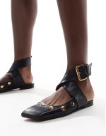 Level premium leather studded ballet in black