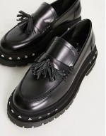 teagan tassel detail studded chunky loafer in black