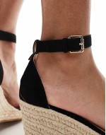 Amber Wide Fit wedge heeled espadrilles in black