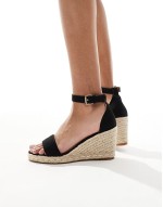 Amber Wide Fit wedge heeled espadrilles in black