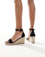 Amber Wide Fit wedge heeled espadrilles in black