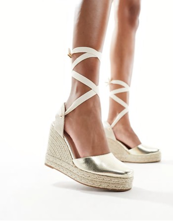 closed toe wedge espadrilles in gold