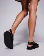 Fuda embellished buckle flat sandals in black mesh