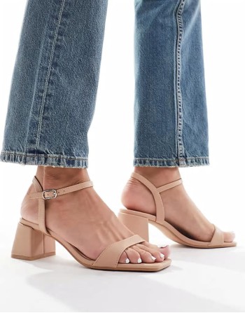 low block heeled sandals in beige