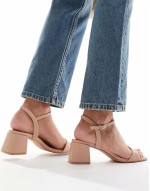 low block heeled sandals in beige