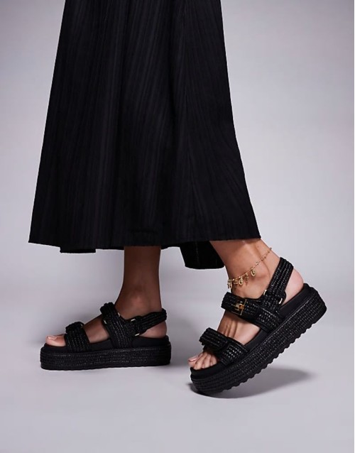 Big Mona chunky sandals in raffia black