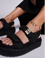 Big Mona chunky sandals in raffia black